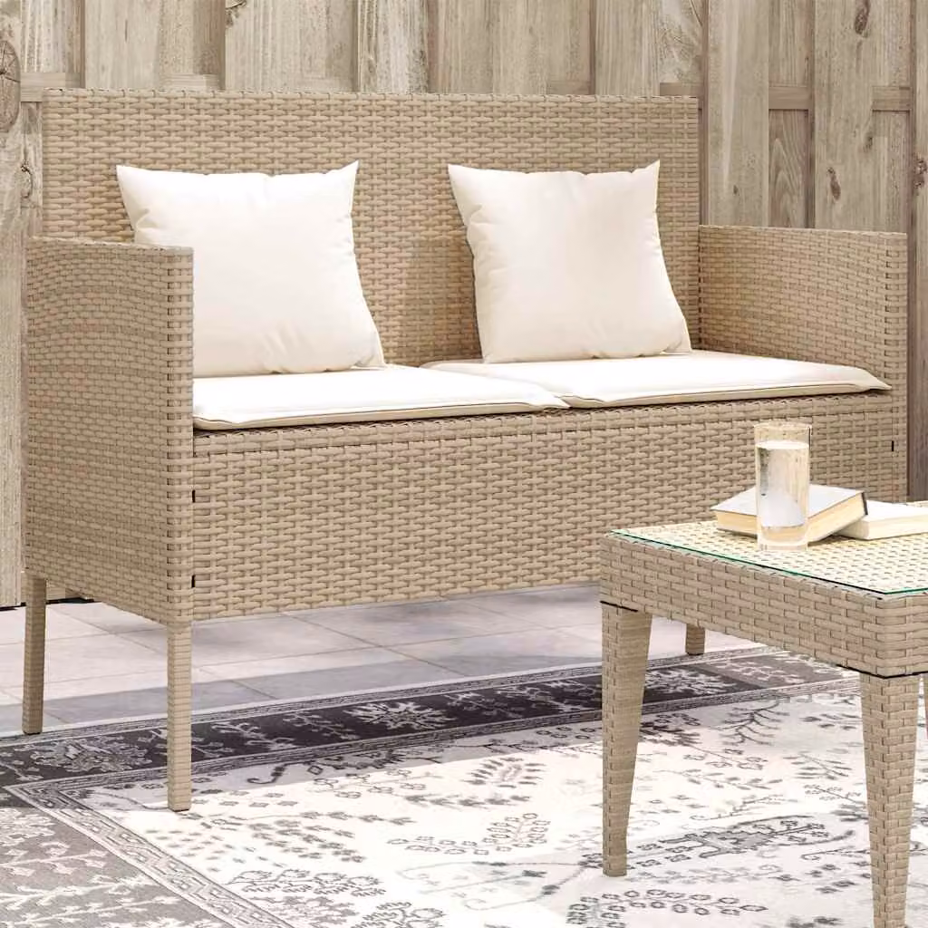vidaXL Panca da Giardino Moderna in Polyrattan con Cuscini Beige e Bianco