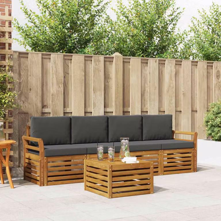 Set di mobili da giardino vidaXL composto da 5 pezzi in legno di acacia con divano a 3 posti, poltrone e tavolino da caffè, colori beige e antracite
