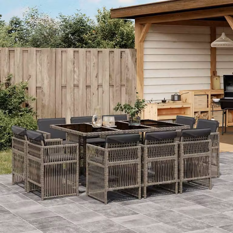 Set da Pranzo da Giardino vidaXL 11pz in Polyrattan e Vetro Grigio e Nero