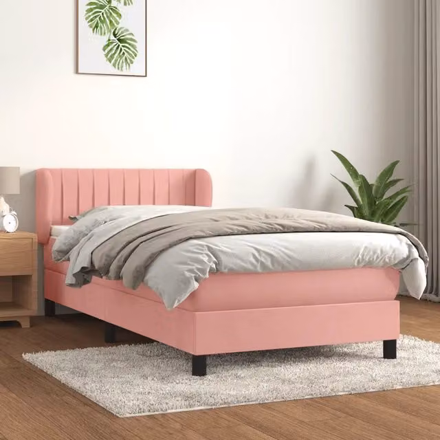 Giroletto a Molle con Materasso-Struttura Letto Rosa 100x200 cm in Velluto 226775