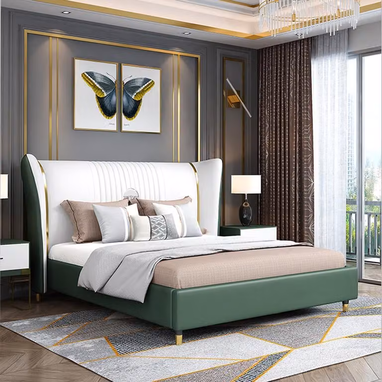 Designer Polster Doppelbett Betten Bett Schlafzimmer Ehebett Textil Leder