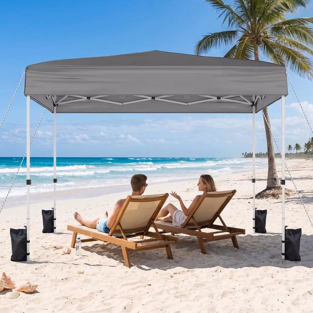 Gazebo da esterno pieghevole in tessuto oxford e metallo con pareti rimovibili e finestre trasparenti, Grigio, L 300 x P 300 x H 268 cm – 2