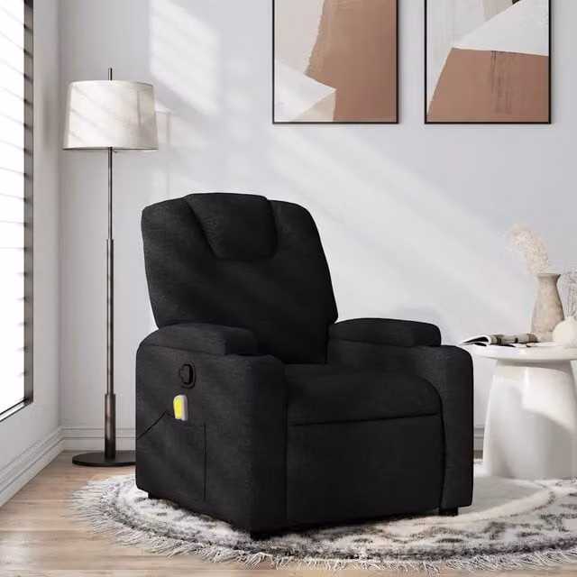 Poltrona relax reclinabile vidaXL in tessuto nero con braccioli e struttura in legno e metallo – 1