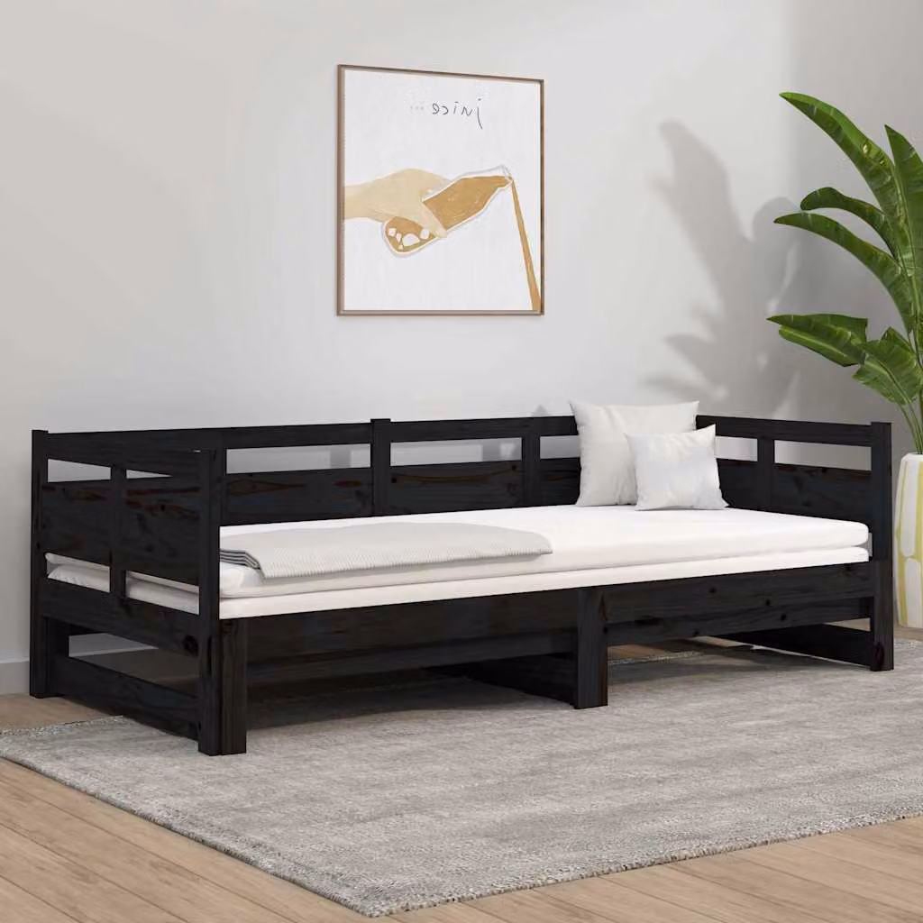 vidaXL Dormeuse Estraibile in Legno Massello di Pino Nero L/P/H: 190 x 90 x 66 cm – 1