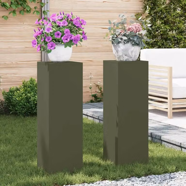 vidaXL Supporto per piante 2 pz Verde Oliva 24 x 24 x 75 cm