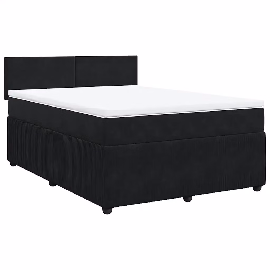 Letto Ibrido vidaXL con Giroletto a Molle e Materasso in Velluto Nero e Bianco L/P: 160 x 200 cm – 2