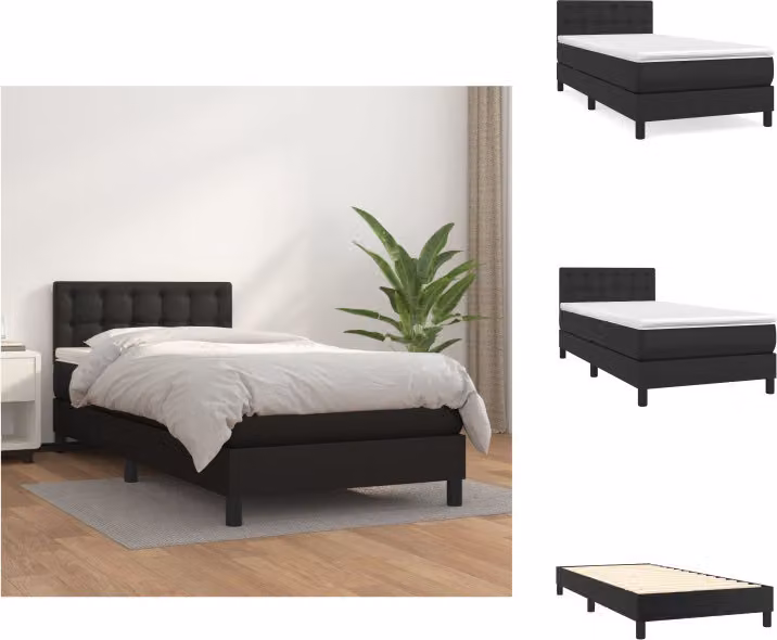 vidaXL Letto a molle con materasso nero 90x200 cm in Pelle finta - Letti e strutture letto