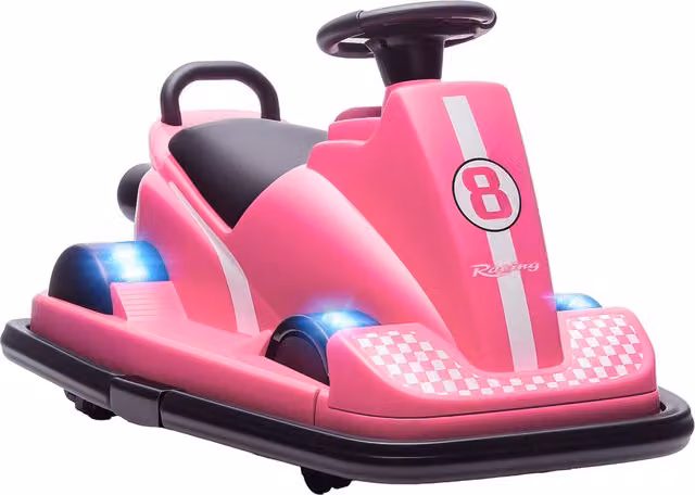 AIYAPLAY Autoscontro per bambini con rotazione a 360 gradi, volante, luci LED e funzione musicale, Rosa
