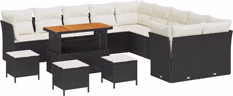 Set Divano da Giardino 14 pcs Nero polyrattan