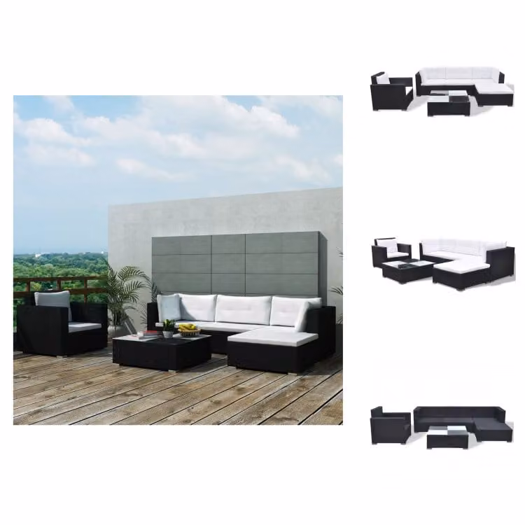 vidaXL Set di 6 pezzi da giardino con cuscini in poly rattan nero - Set di mobili da giardino