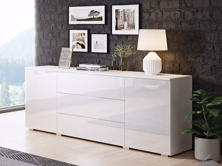 Cassettiera combinata moderna MERISA 150 - bianco lucido / bianco