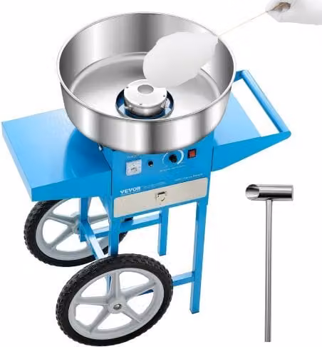 Macchina Elettrica per Zucchero Filato VEVOR con Carrello, 1000 W, Ciotola in Acciaio Inox da 52 cm, Blu