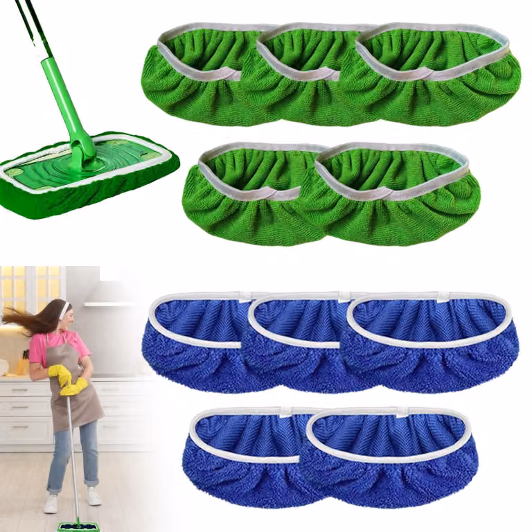 Confezione da 10 salviette umidificate per la pulizia dei pavimenti, in microfibra, dimensioni 25,4 x 11,5 cm, colore blu e verde