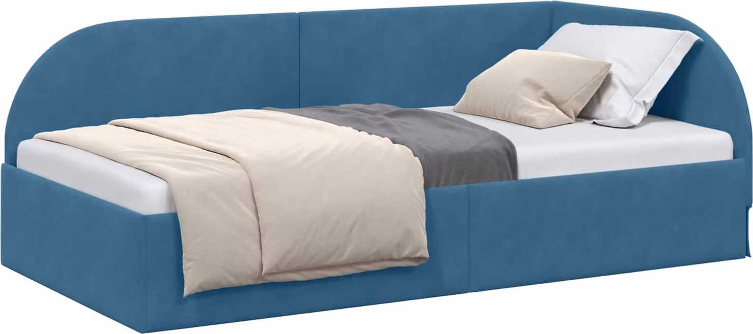 Cornice del letto ad angolo Blu 90 cm x 200 cm Velluto