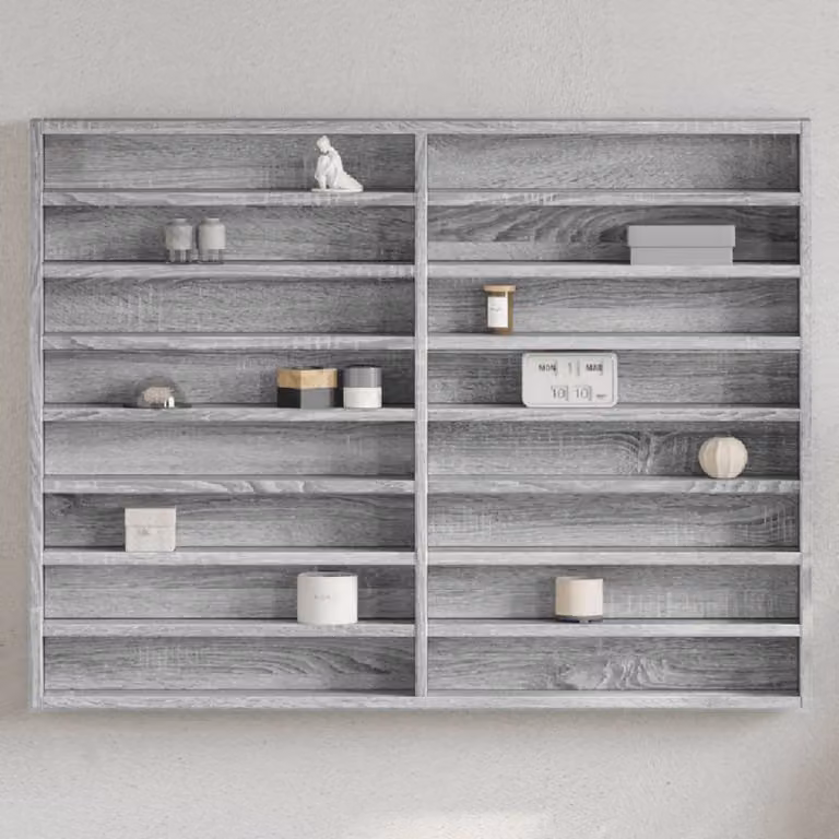 Armadietto Vetrina da Parete vidaXL in Legno e MDF Grigio con Ante in Vetro L: 100 cm, P: 8,5 cm, H: 75 cm