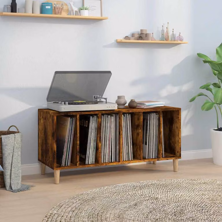 vidaXL Mobile Porta Dischi in Legno Multistrato Rovere Fumo, L 100 cm x P 38 cm x H 48 cm