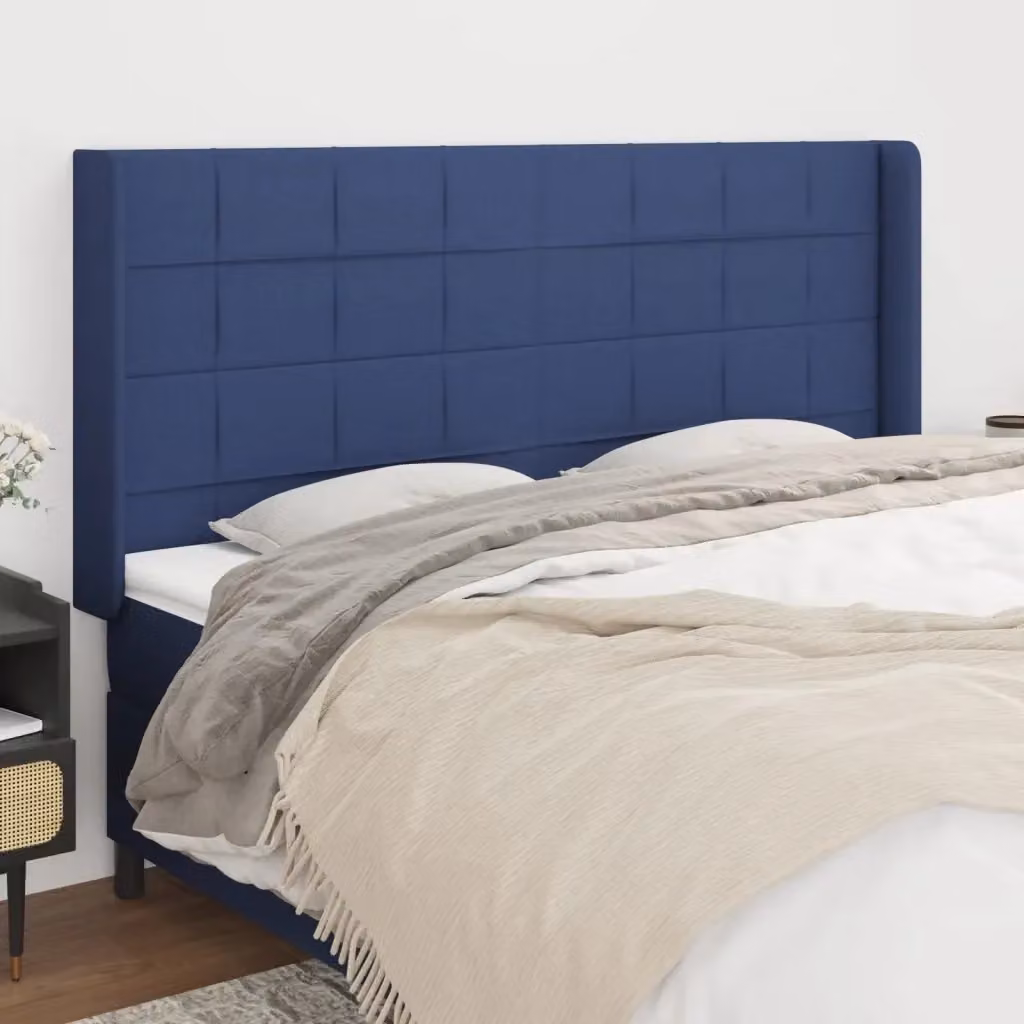 Testata ad orecchio blu in tessuto con struttura in legno di larice L: 183 cm, P: 16 cm, H: 118/128 cm – 2