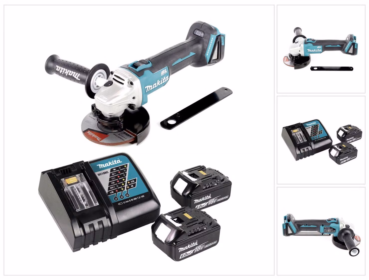 Smerigliatrice angolare a batteria Makita DGA 506 RG 18 V 125 mm brushless + 2x batteria ricaricabile 6,0 Ah + caricabatterie