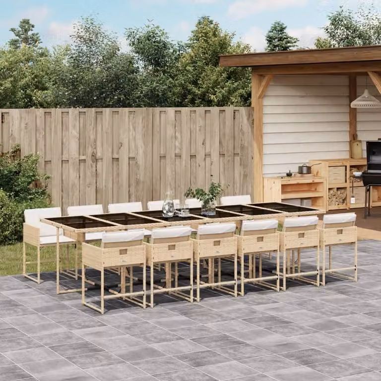 Maison Exclusive - Set da Pranzo da Giardino 13 pz con Cuscini Beige in Polyrattan
