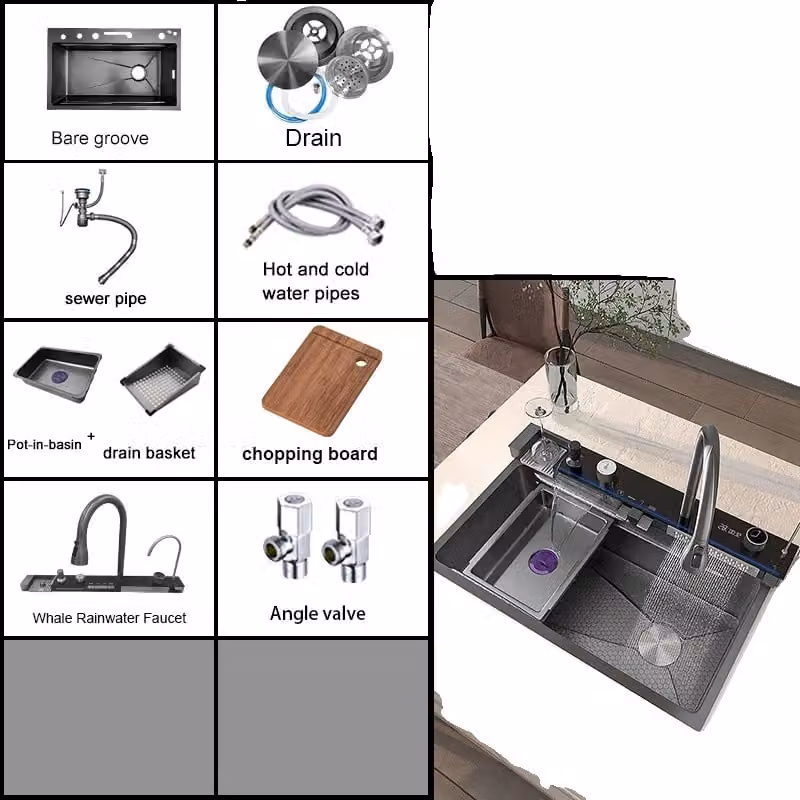 Lavello da cucina in acciaio inox, design a vasca singola, facile installazione, 68x46CM-FM-Right