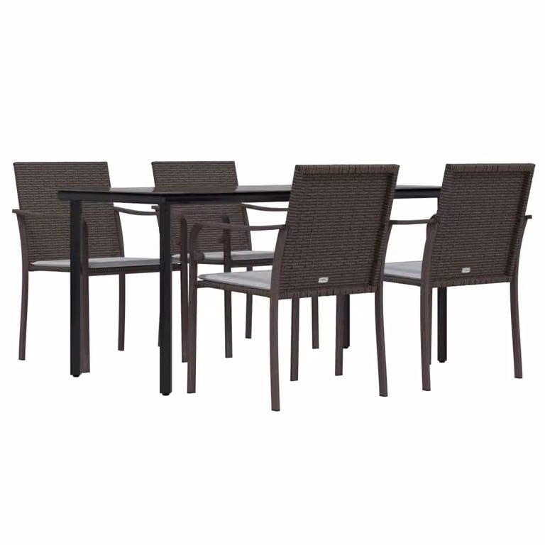 Set Pranzo da Giardino 5pz con Cuscini in Polyrattan e Acciaio