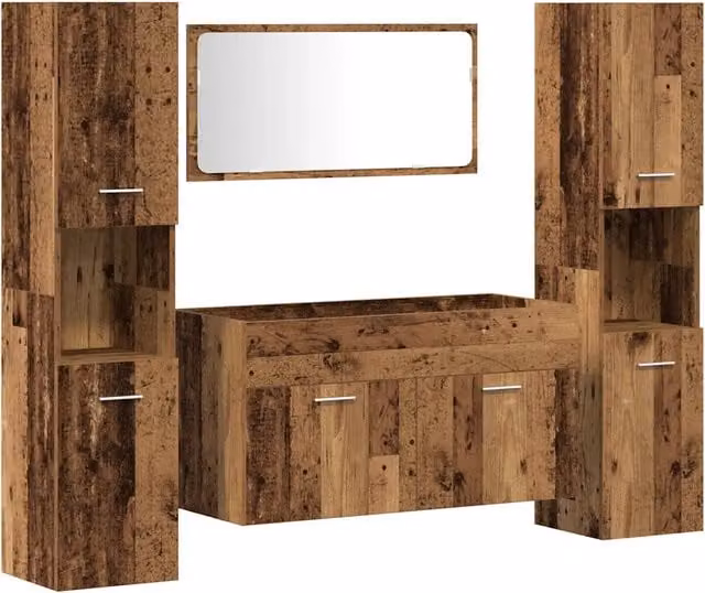 Set Mobili da Bagno | Armadio da bagno 4 pz Legno Antico in Legno Multistrato