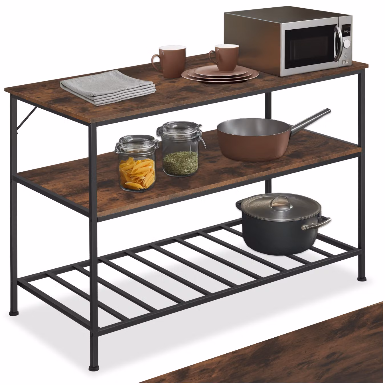Scaffale da cucina Akeley Tectake in stile industriale, legno e metallo, marrone, L 120 x P 30 x H 90,5 cm – 1