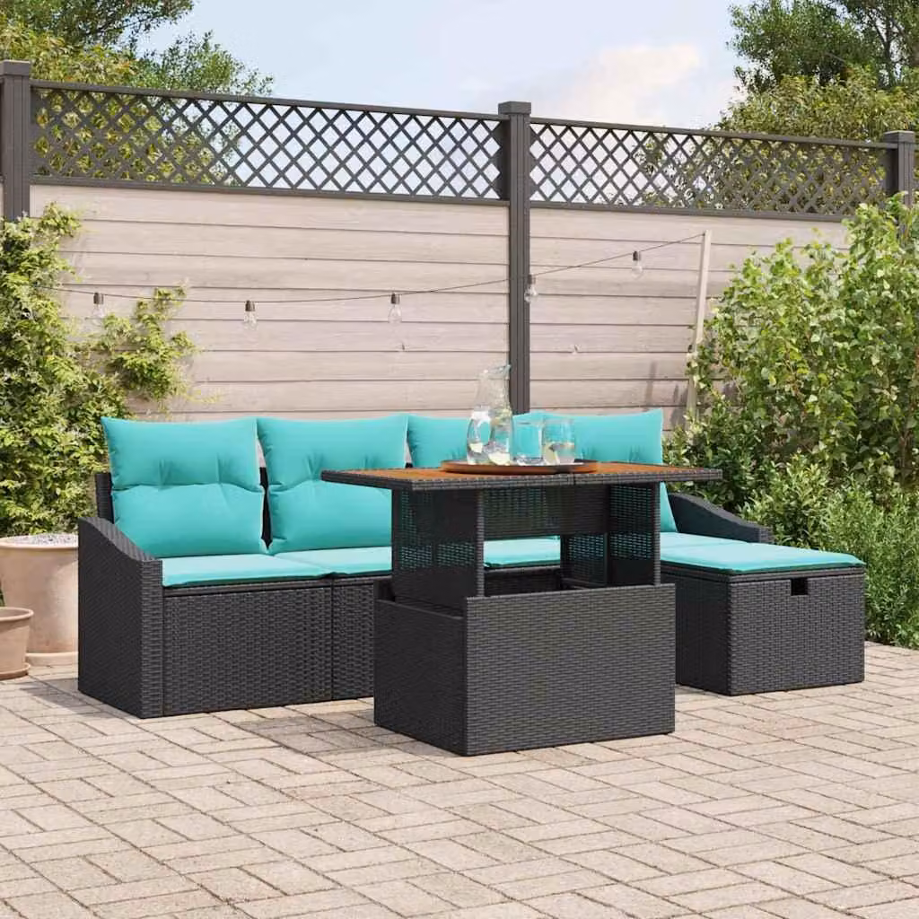 Maison Exclusive - Set da giardino composto da 6 pezzi, divano in rattan sintetico nero
