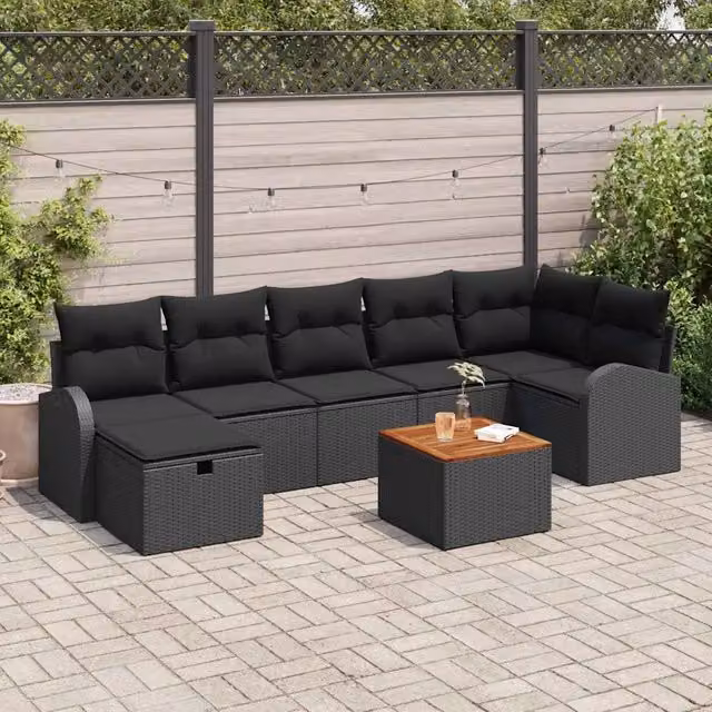 Set Divano da Giardino 8 pz Nero Poly Rattan 3360852