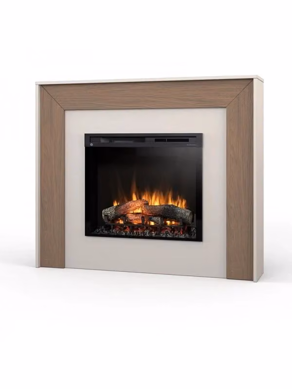 Camino elettrico riscaldante autoportante con LED ZUNI in colore beige e finitura rovere, L: 130,2 cm, P: 110 cm, H: 27,5 cm – 2