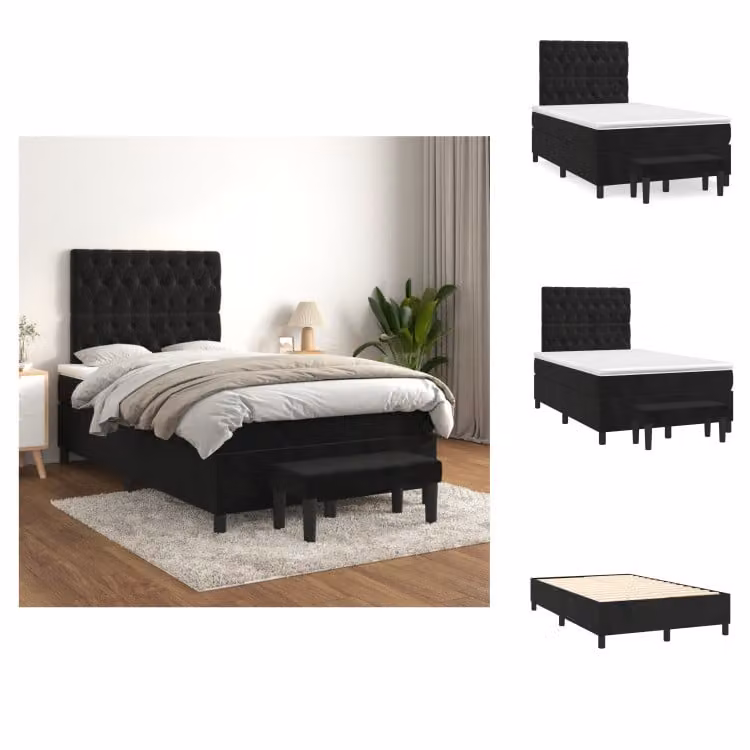 vidaXL Letto a molle con materasso nero 120x200 cm in velluto - Letti e Reti