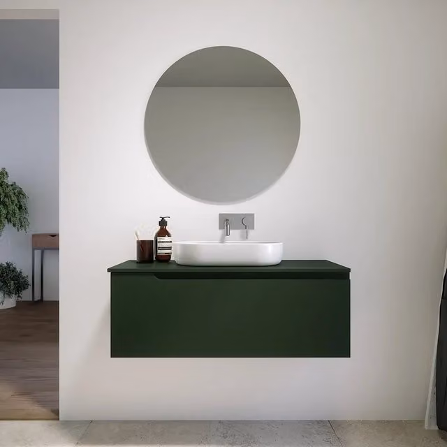 Mobile bagno sospeso 80 cm un cassetto verde foresta opaco con top | Ardenne