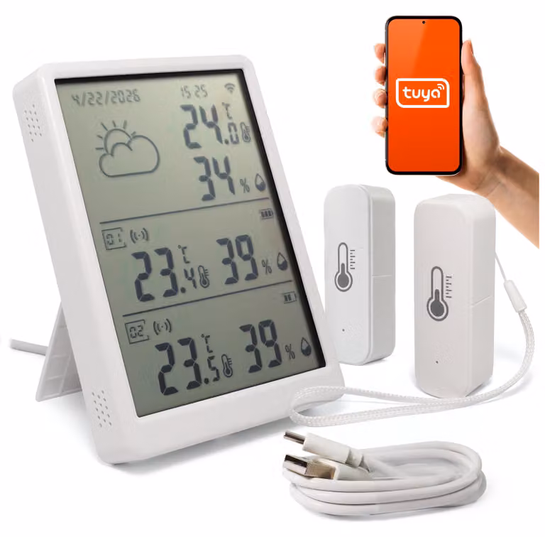 Stazione meteorologica LCD Termometro Igrometro Termohigrometro 2 sensori Tuya WiFi