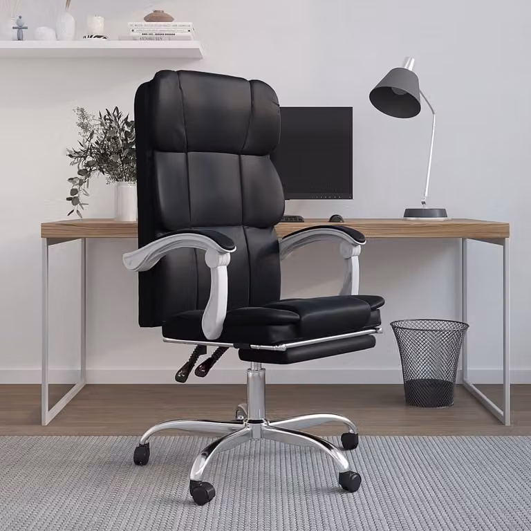 vidaXL Sedia da ufficio con funzione reclinabile in Pelle finta nera - Sedia da ufficio con funzione reclinabile - Sedie da ufficio con funzione reclinabile - Sedia da ufficio con funzione relax - Sedia da tavolo