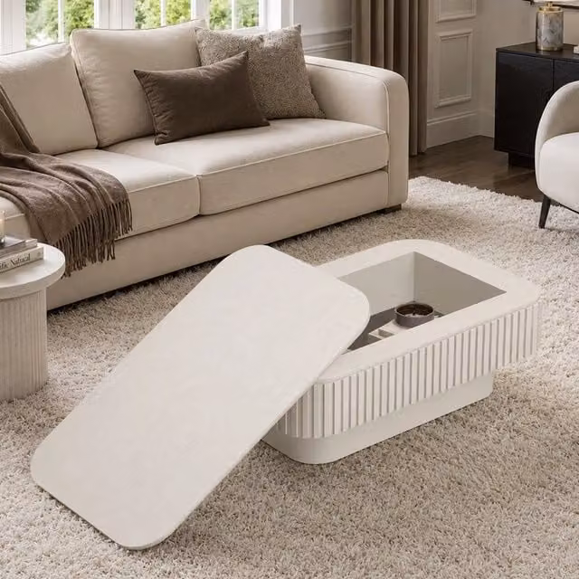 Tavolino da caff¨¨ rettangolare con cassetto ¨C Minimal ¨C effetto legno rovere crema 98x50x45