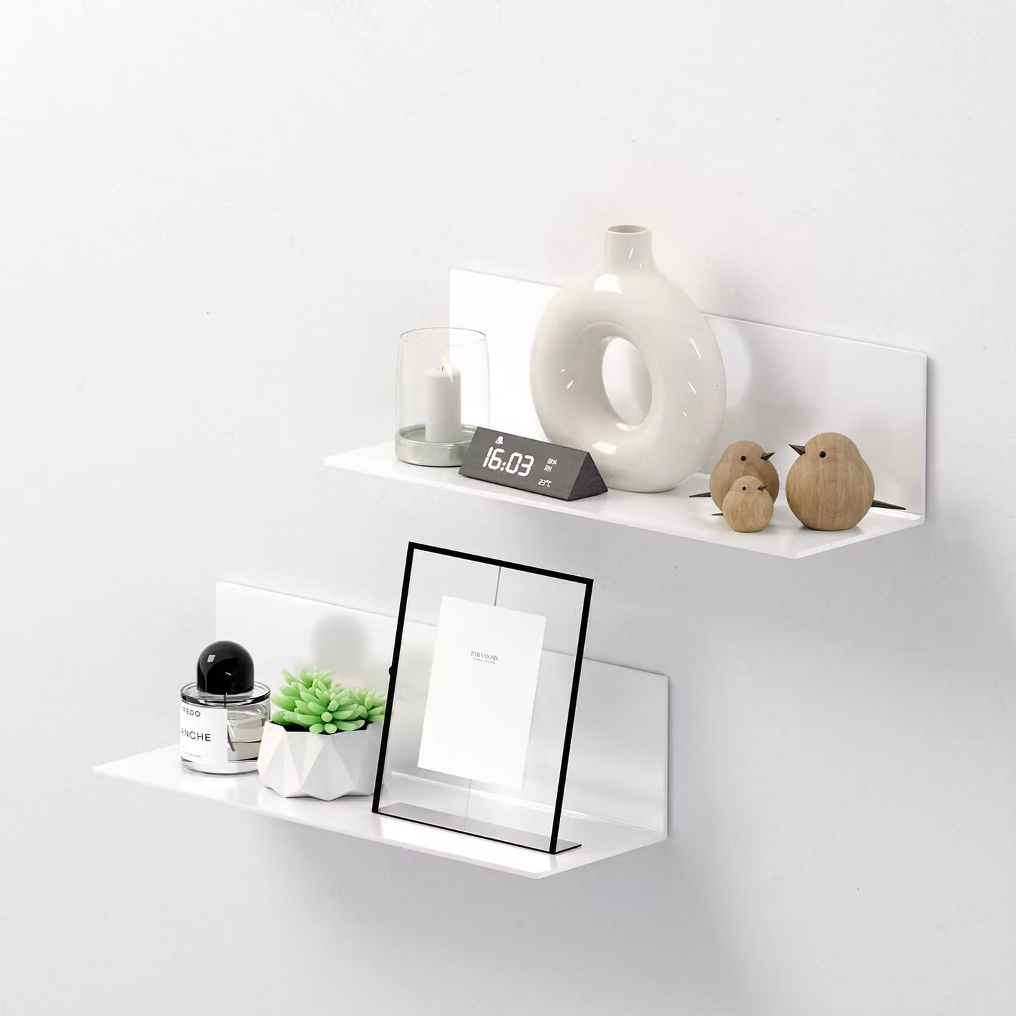 Set di 2 mensole da parete, bianche, senza necessità di foratura, larghezza 40 cm, mensole autoadesive, in acrilico, ideali per bagno, soggiorno, cucina, ufficio