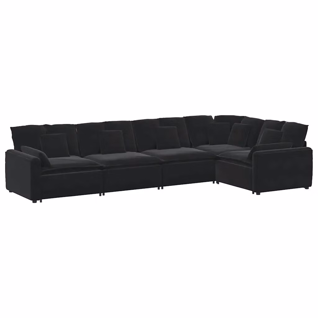 Divano Modulare Moderno vidaXL in Velluto Nero con Cuscini e Struttura in Metallo – 2