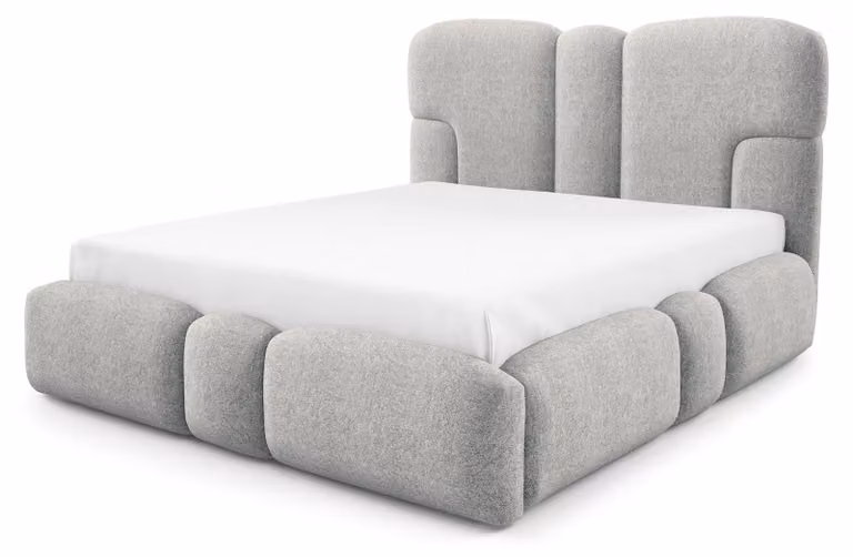 Letto imbottito con contenitore integrato, modello Puffra, colore grigio seta, dimensioni 140 x 200 cm