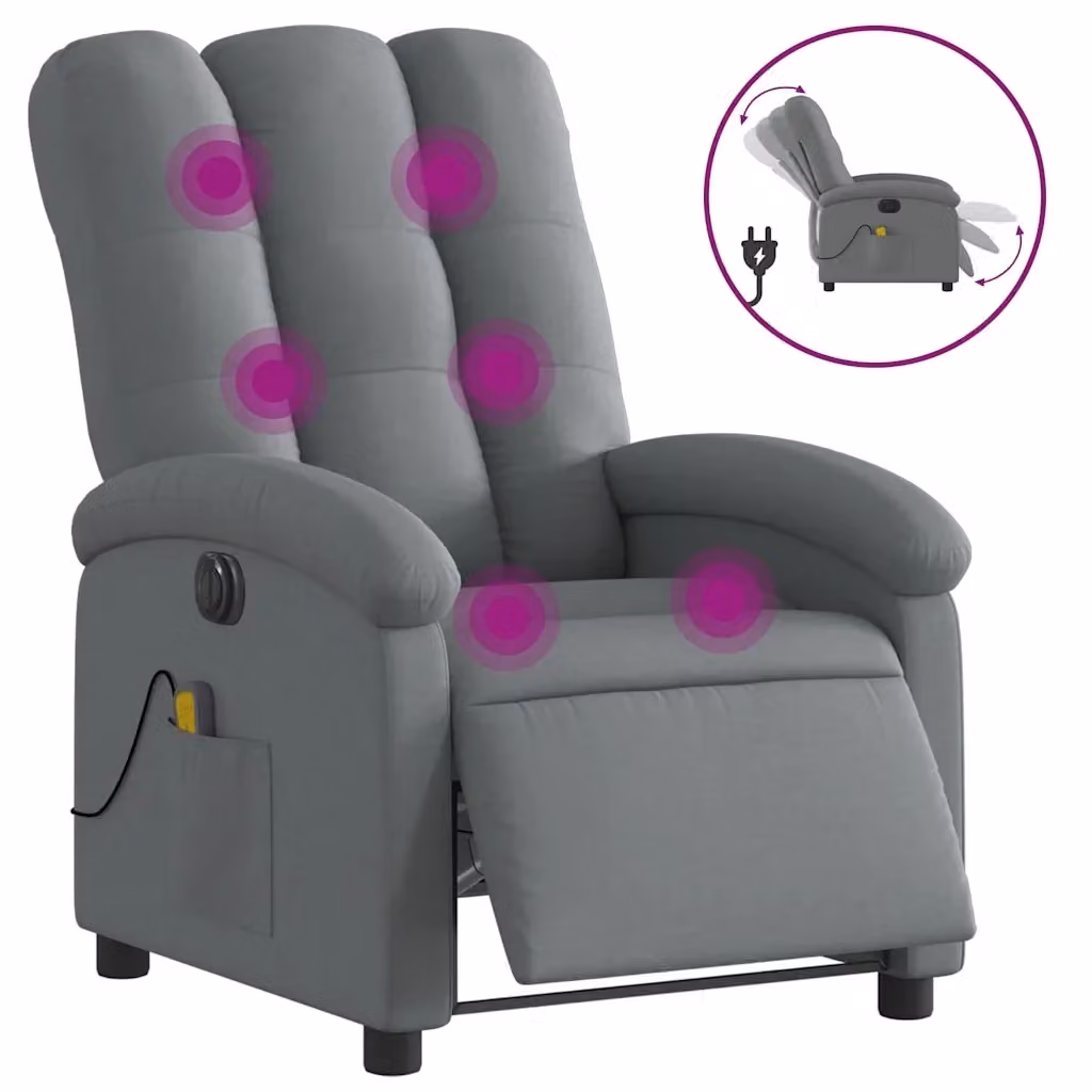 Poltrona Reclinabile Elettrica con Massaggio vidaXL in Tessuto Grigio per Soggiorno – 2