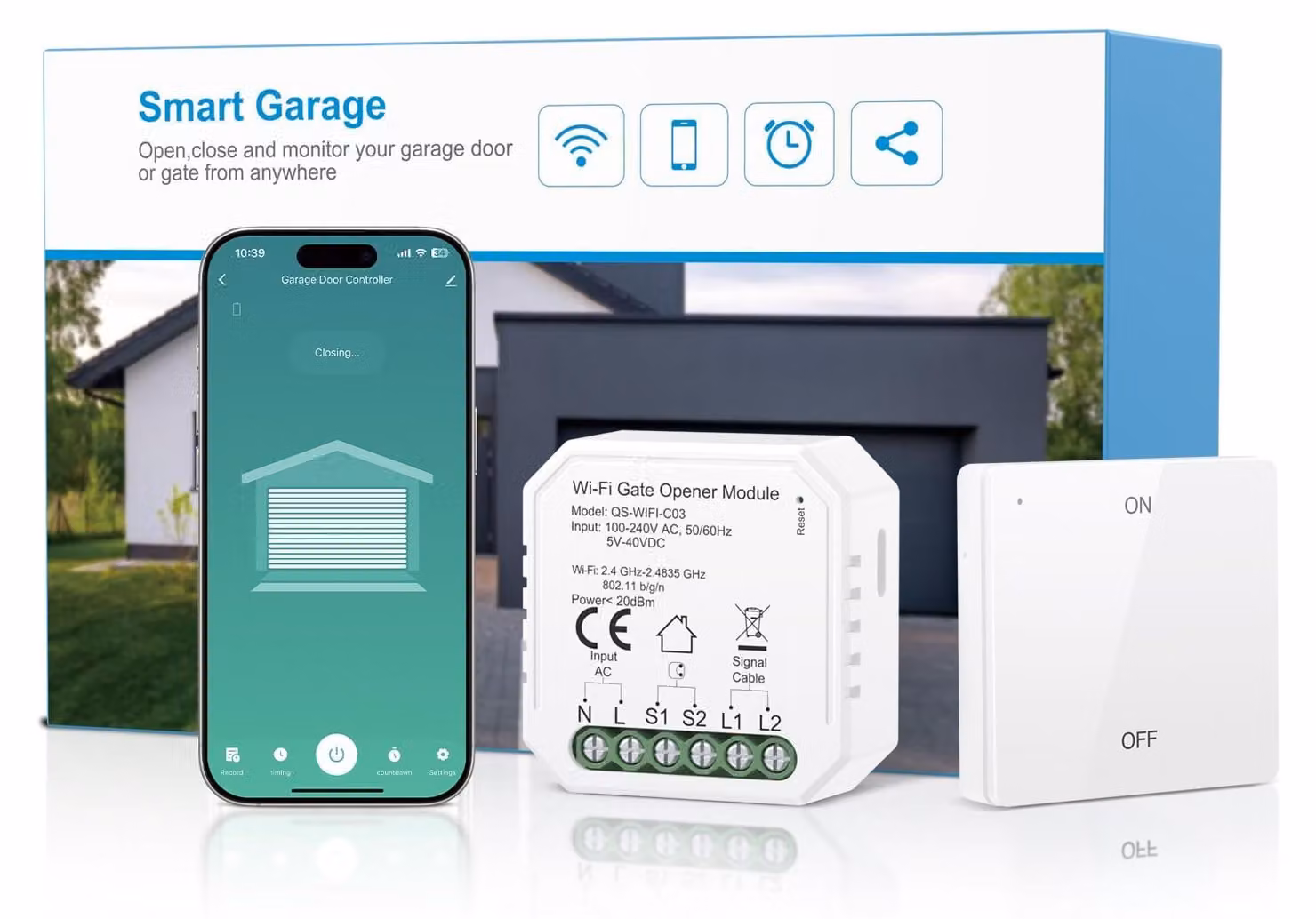 Garagedeuropener Smart WLAN - Automatico, 240 Volt - Plastica - Ideale per proprietari di case