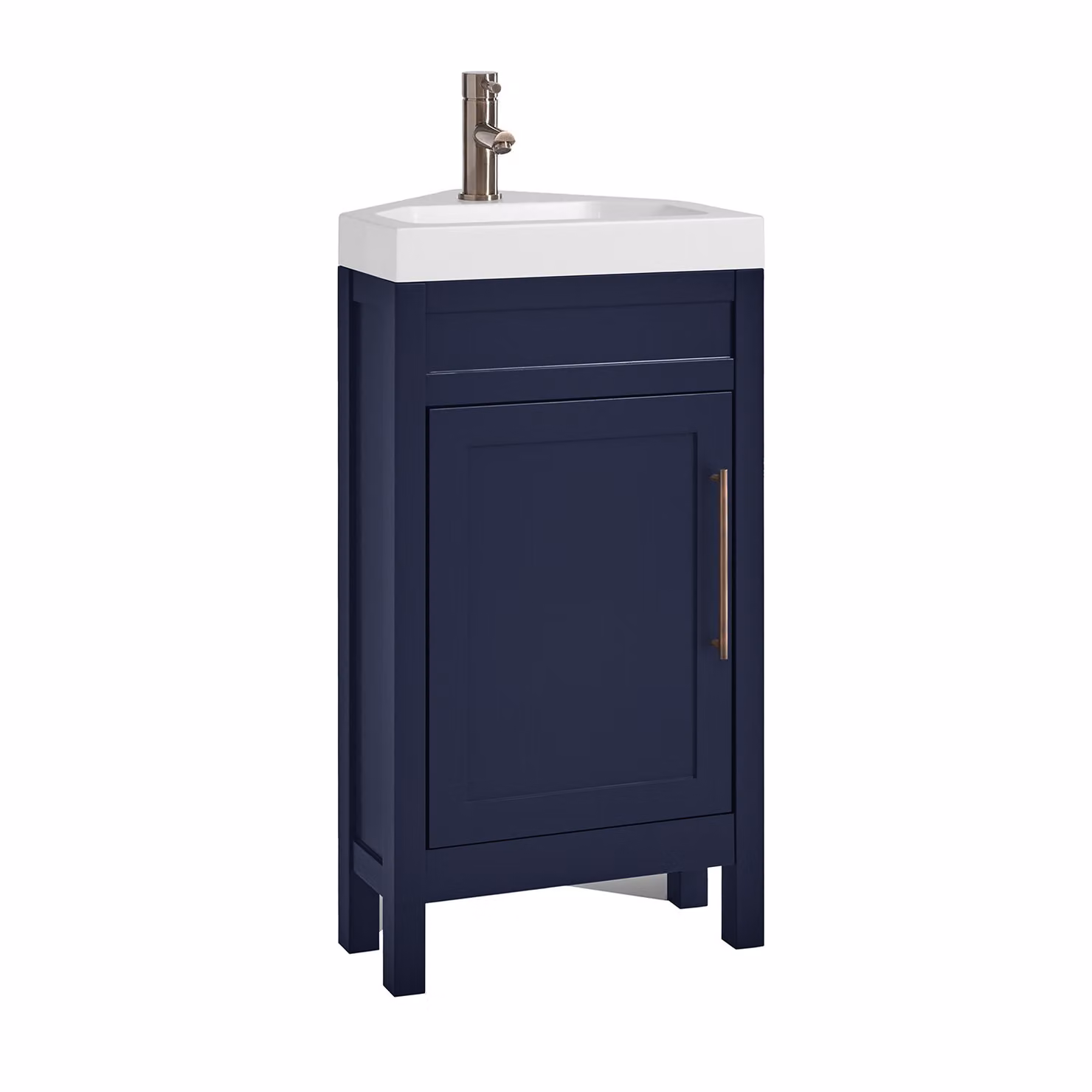 Mobile Bagno Angolare Blu Marino da 450mm con Lavabo e Maniglia Moderna con Barra a T in Bronzo Spazzolato - Warwick