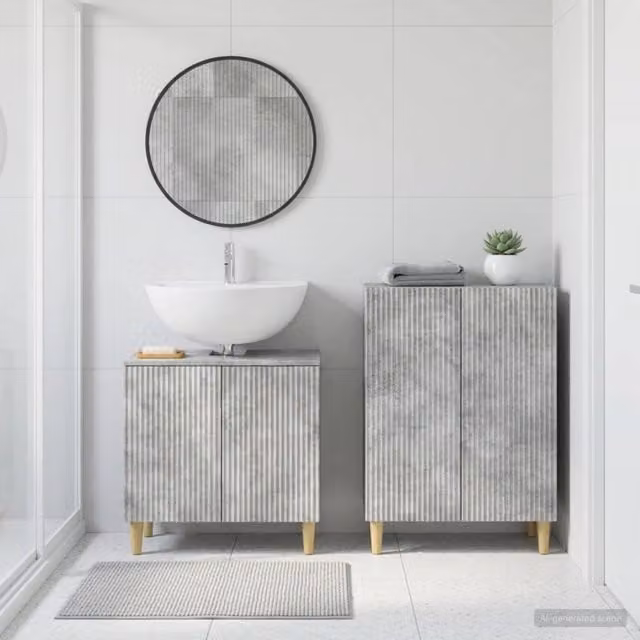Set di mobili da bagno moderno vidaXL composto da mobile lavabo e mobile contenitore, colore grigio, L/P/H: 59,5 x 31,5 x 59 cm e 59 x 28,51 x 34 cm