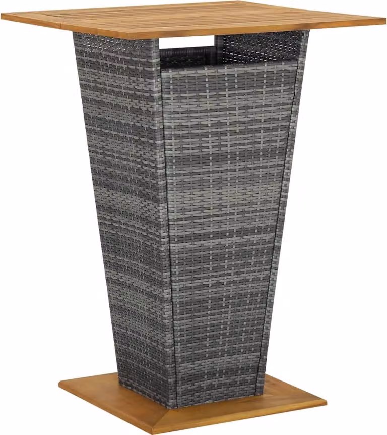 The Living Store Tavolo da bar grigio 80x80x110 cm in poly rattan e legno massiccio di acacia