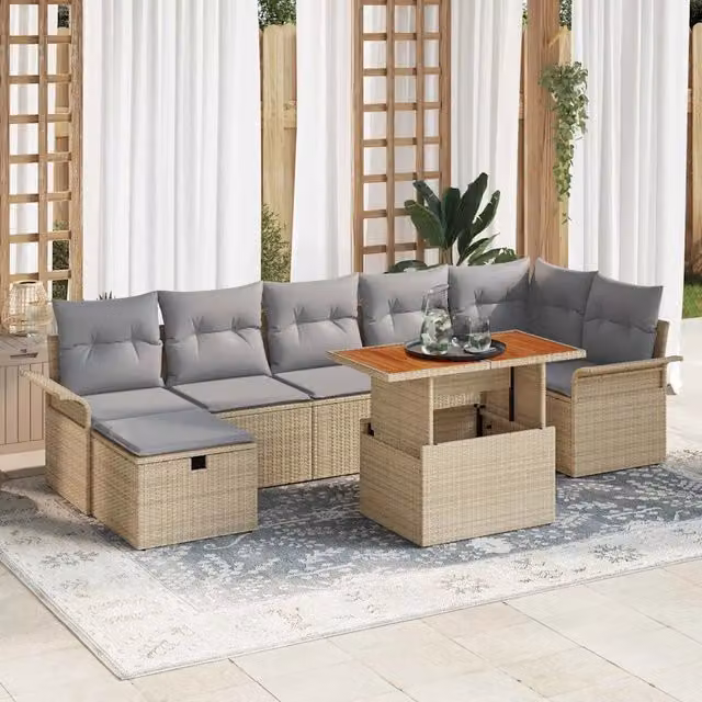 Set Divano da Giardino 8 pz Beige polyrattan 3359920