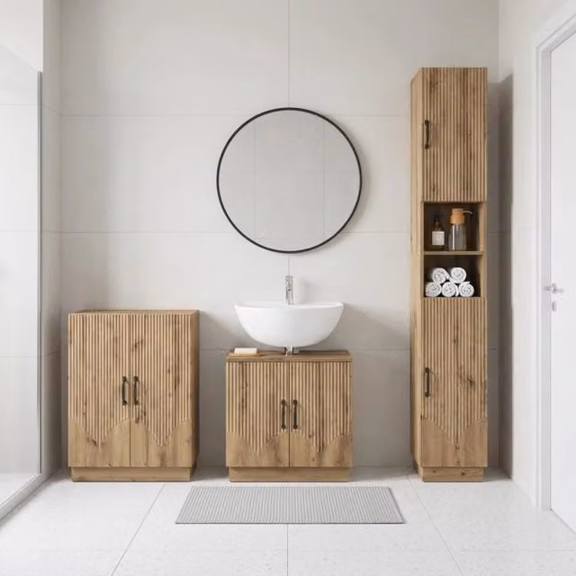 Set di armadietti da bagno in 3 pezzi HOORN Rovere Artigianale 3417476