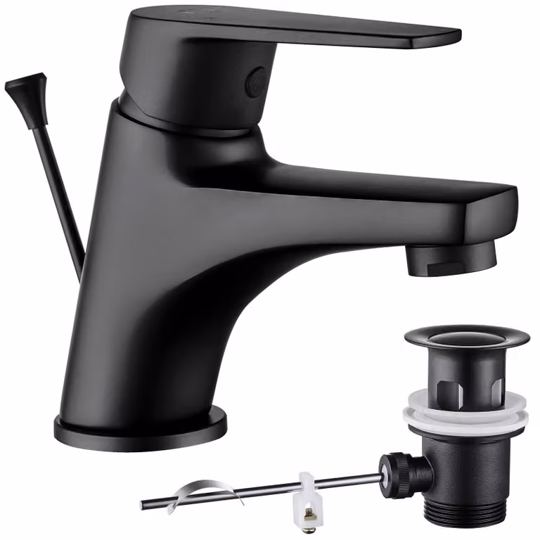 Rubinetto da bagno nero con scarico estraibile e miscelatore