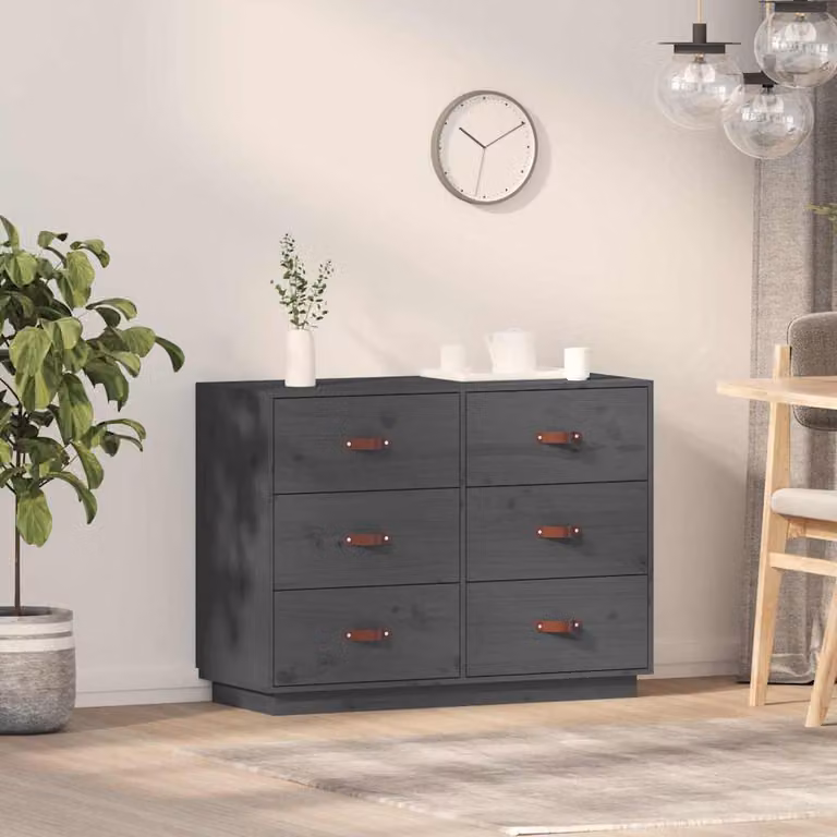 Credenza vidaXL in legno massello di pino grigio stile rustico L 100 cm, P 40 cm, H 75 cm