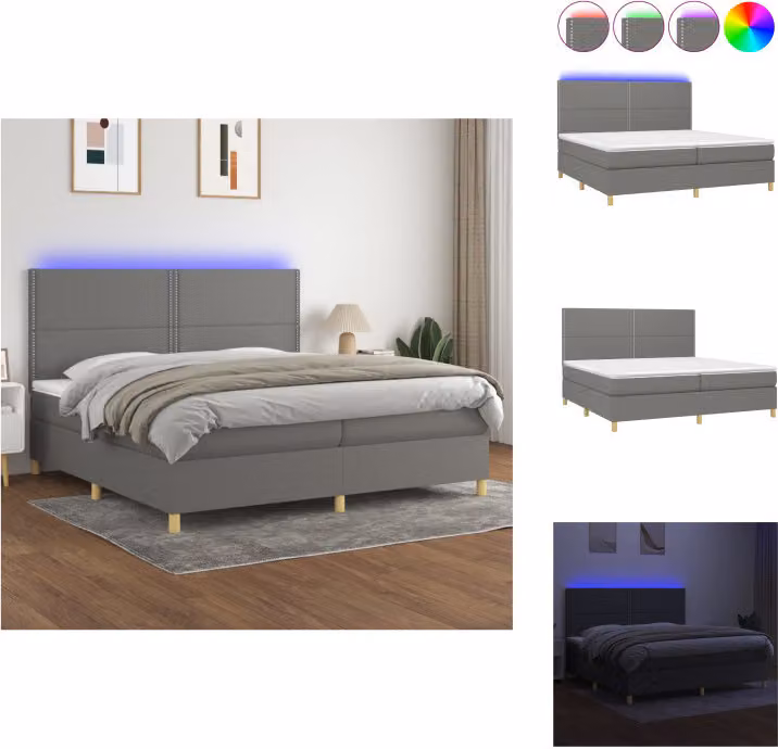 vidaXL Letto a molle con materasso e tessuto LED grigio scuro 200x200 cm - Letti e strutture letto