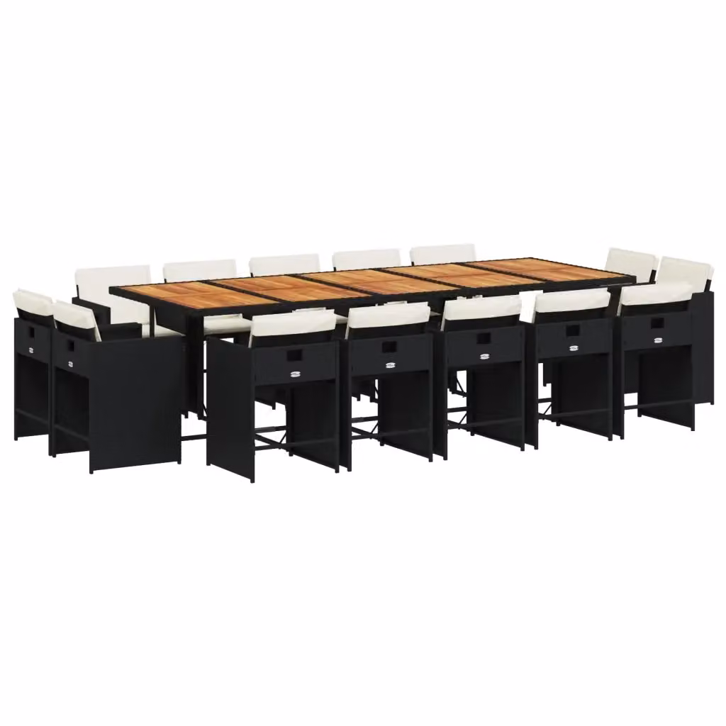 Set da pranzo da giardino vidaXL in polyrattan nero con cuscini e tavolo in legno di acacia per 15 persone – 2