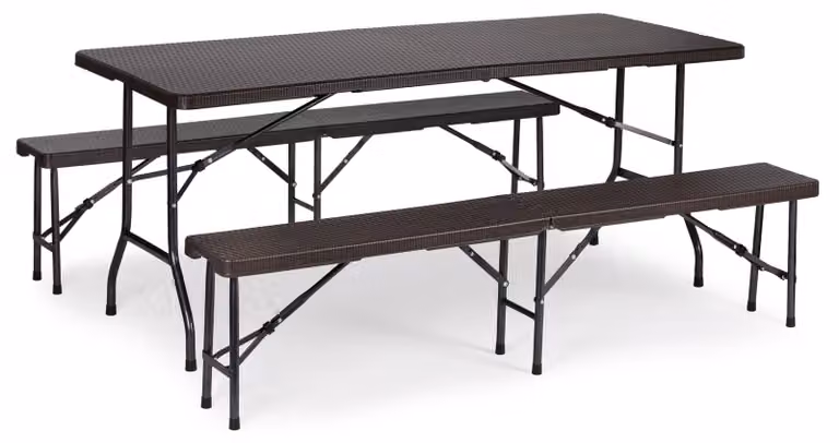 Set da catering con tavolo da banchetto da 180 cm e 2 panche in rattan marrone MultiGarden